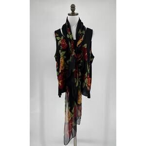 Harari Black Floral Silk Tank Top Sz XL Matching Shawl Scarf